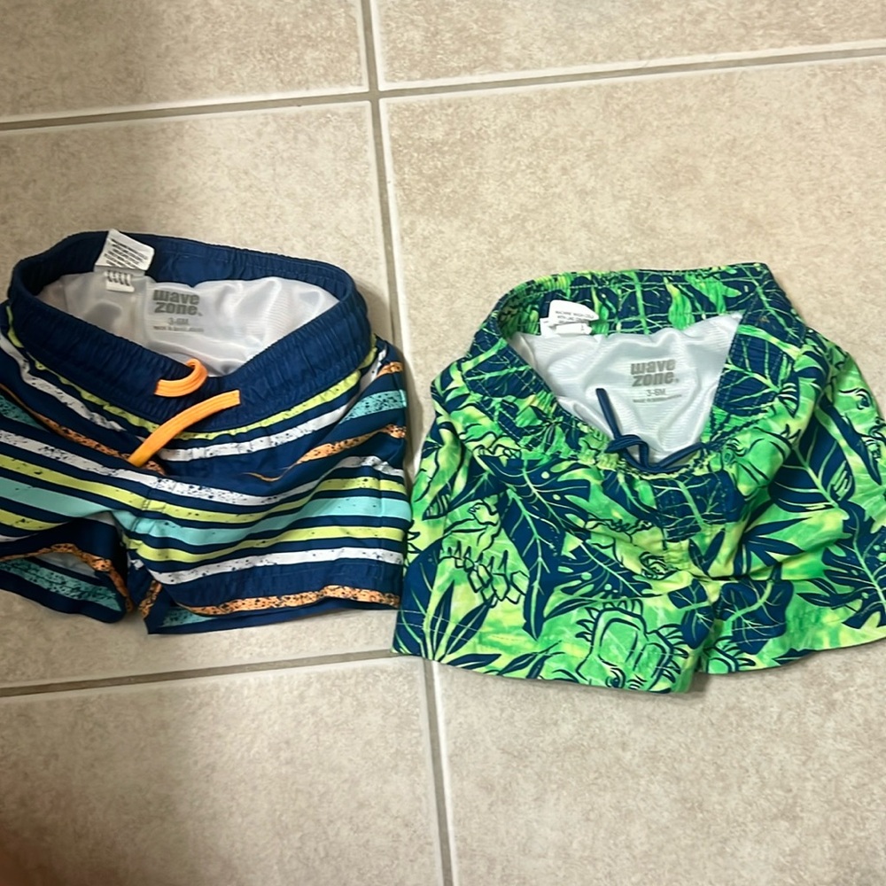 3-6 Months Wave Zone Baby Boys green and blue UPF 50+ Swim Trunks (2 Pairs)